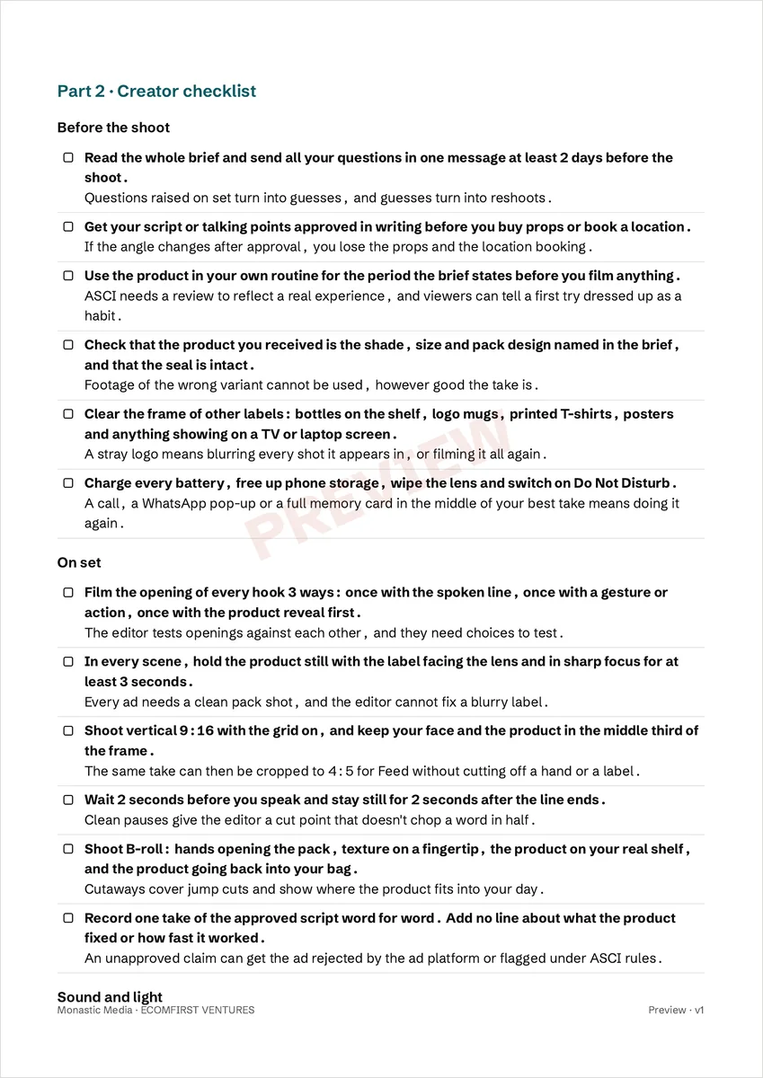Creative Brief Kit page: Part 2, the creator checklist
